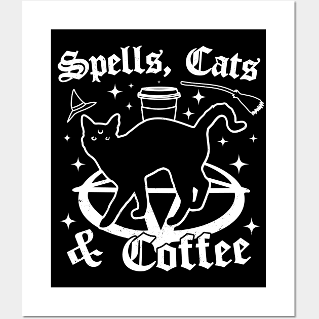 Spells Cats and Coffee - Gothic Pastel Goth Cat Lover Witch Wall Art by OrangeMonkeyArt